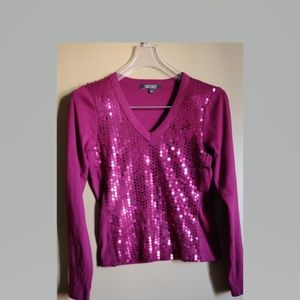 Karen Kane Sequin Festive Magenta Sparkling Top